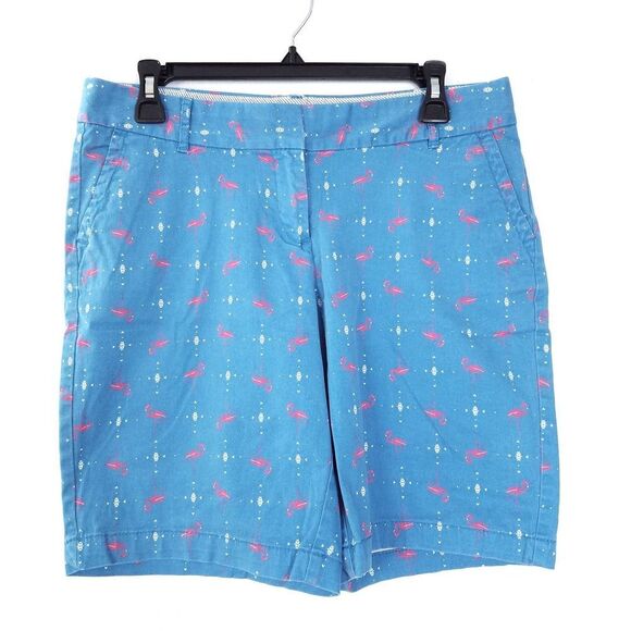 Crown & Ivy Turquoise Flamingo Cotton Chino Shorts Mid Rise 9" Inseam Size 6P - Picture 1 of 5
